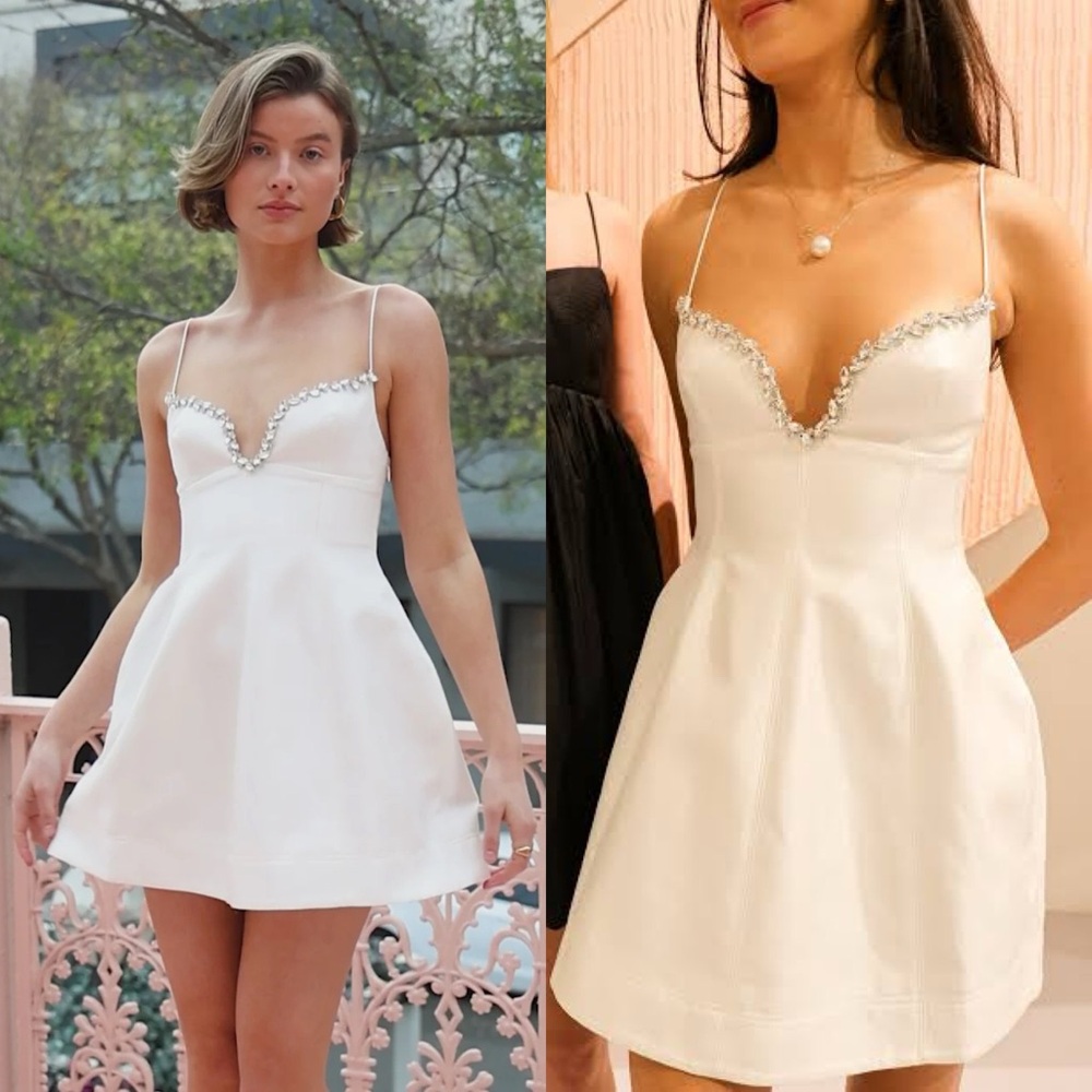 NEW NWT Acler Oakwood Rhinestone Embellished Mini Dress In Ivory